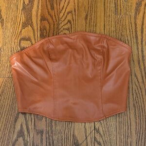wild fable Faux Leather Strapless Crop Top in Rust